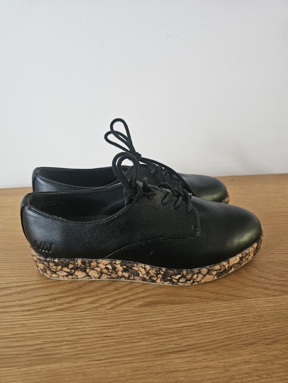 MATT & Nat Women Hall Cork Black Platform Vegan Oxford Lace Up Size 37 Loafer